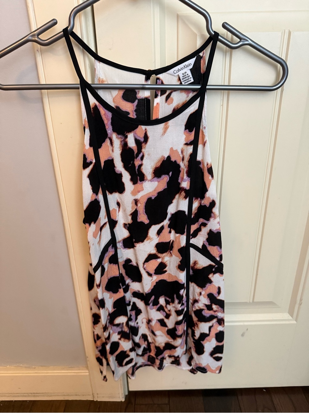 Calvin Klein Black, Coral & Cream with lavender accents Animal Print Tank Top